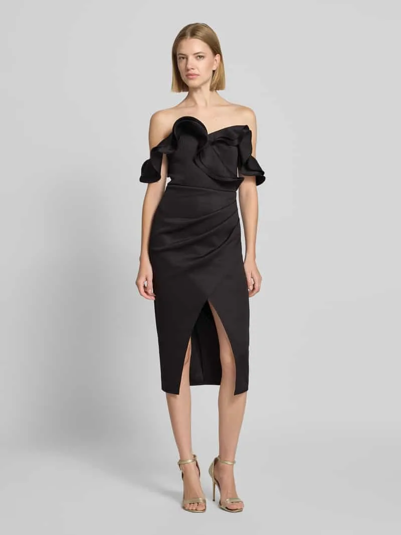 Lipsy Knielange cocktailjurk in off-shoulder-look met volants Zwart