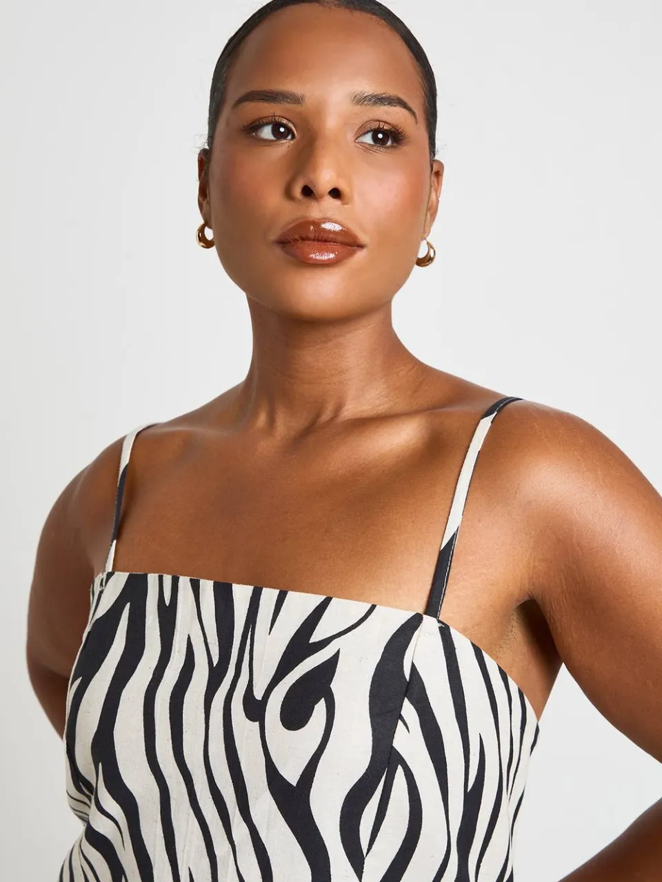 boohoo Dames Plus Zebraprint Linnen Getailleerde Rechte Jurk, foto 4