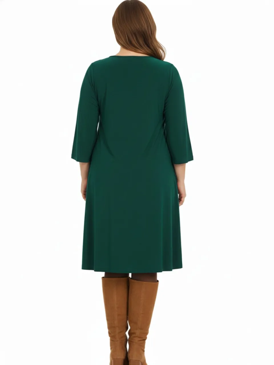 Yoek Jurk met V-hals | Dark Green, foto 3