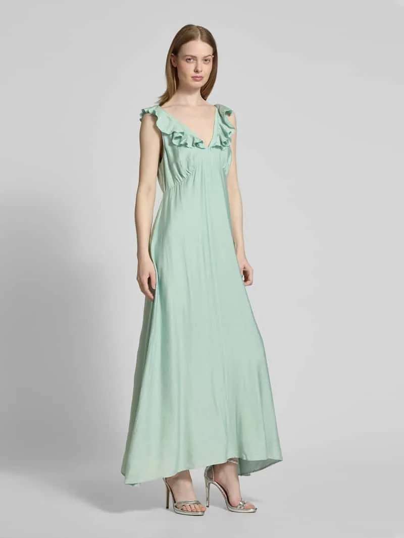 Moves Maxi-jurk met volants, model 'Leanna' rietgroen, foto 4