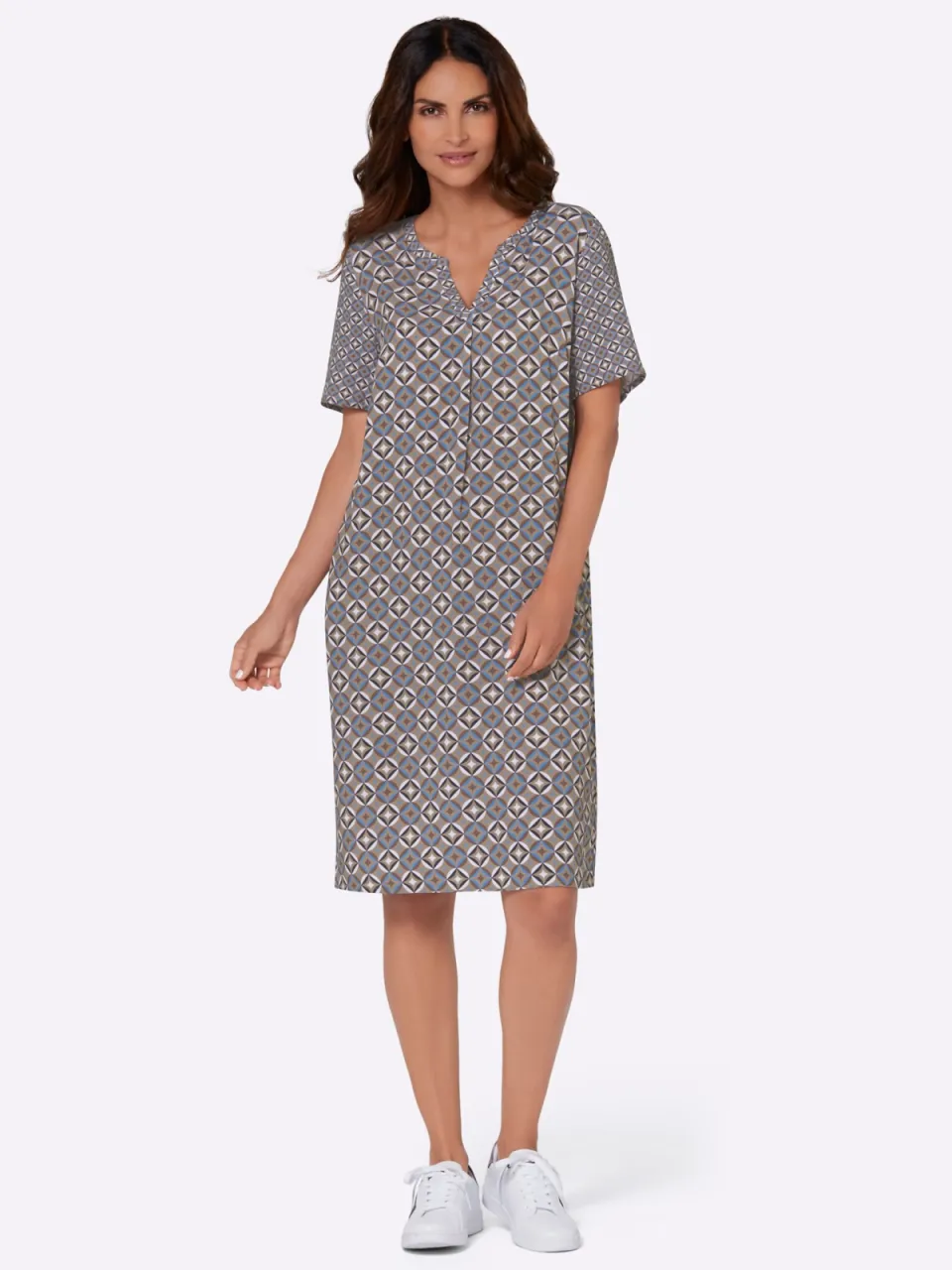 Tuniekjurk donkertaupe/marine bedrukt