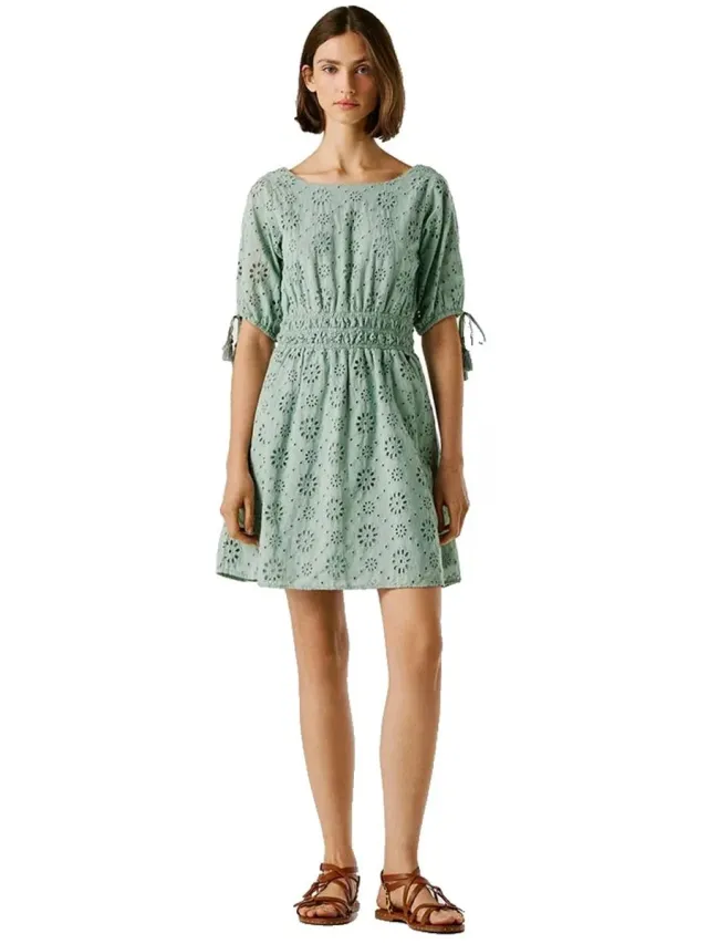 Pepe Jeans Chiara Korte Mouwen Korte Jurk Groen S Vrouw Bleach Green