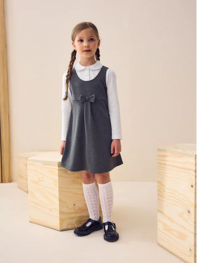 Next Meisjes - Jersey stretch schoolovergooier met strik - Grijs Grey