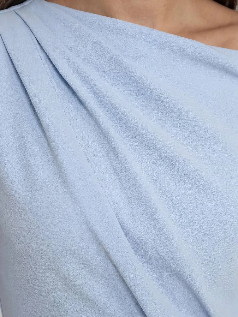 boohoo Dames Lange Jersey Crepe Jurk Met Gedrapeerde Schouder Midaxi pastelblauw, foto 4