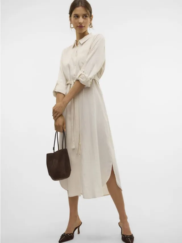 Vero Moda VMVILNA LS 7/8 SHIRT DRESS WVN - Dames - Mini jurken Grijs