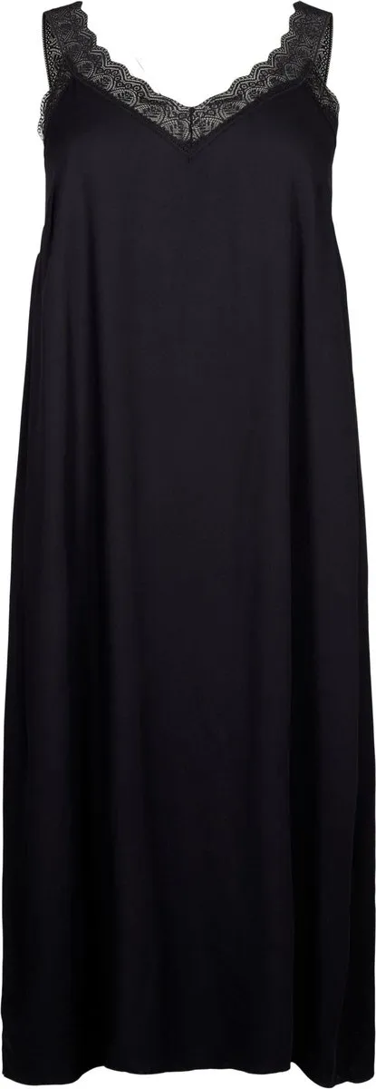 Zizzi CABALI, MIDI DRESS Dames Jurk - Black - Maat S (42-44) Zwart