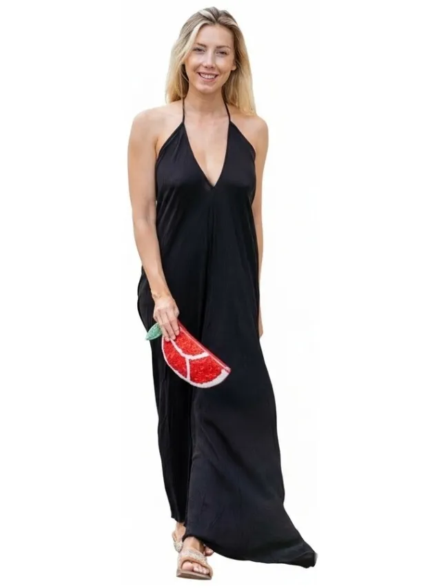 Isla Bonita By Sigris Lange Jurk Isla Bonita By Sigris Lange Midi-Jurk Zwart