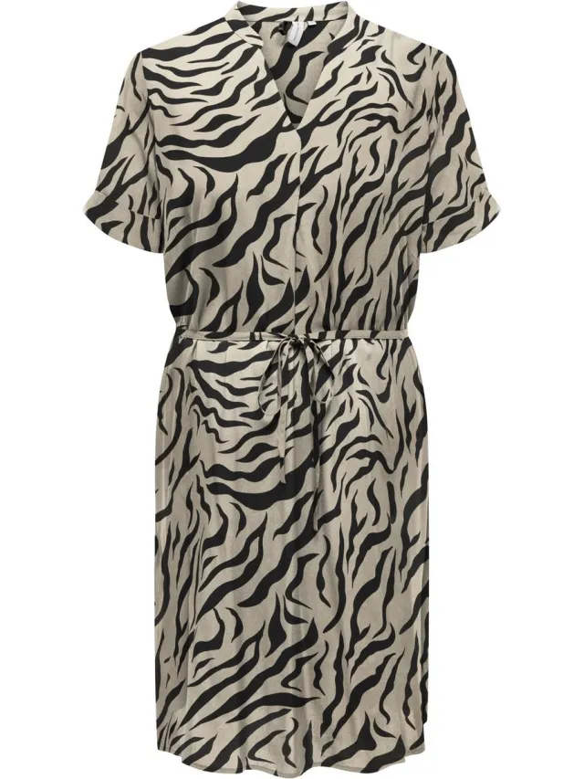 Only Carmakoma CARNOVA LIFE SS V-NECK BLK DRESS Dames Jurk Trench Coat;Wild Animal