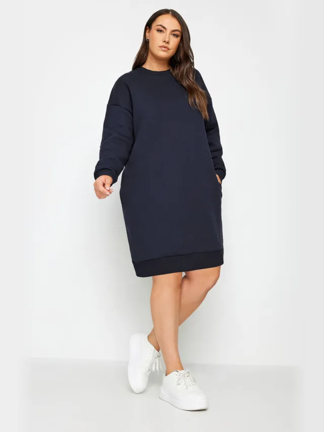 Yours Sweaterjurk Met Lange Mouwen En Zakken In Donkerblauw-56 Blue