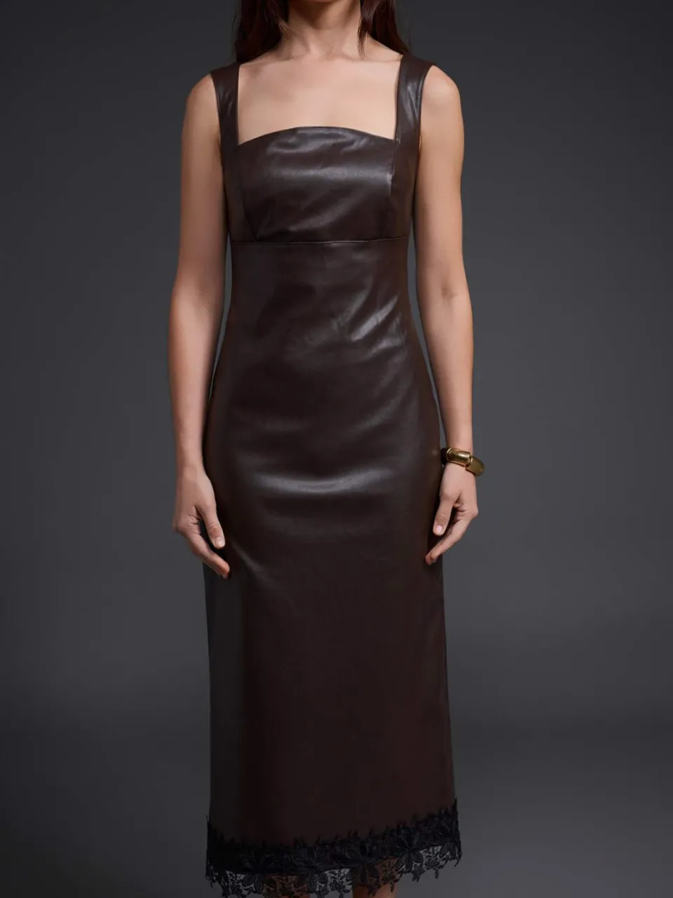 Trendyol TRENDYOLMİLLA Dames Bruin Effen Maxi Mouwloos Bodycon Jurken, foto 2