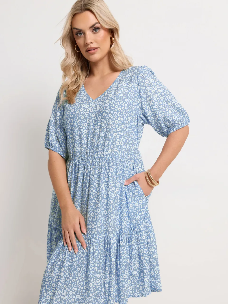 Yours Blauwe Minismockjurk Met Ruches, foto 2