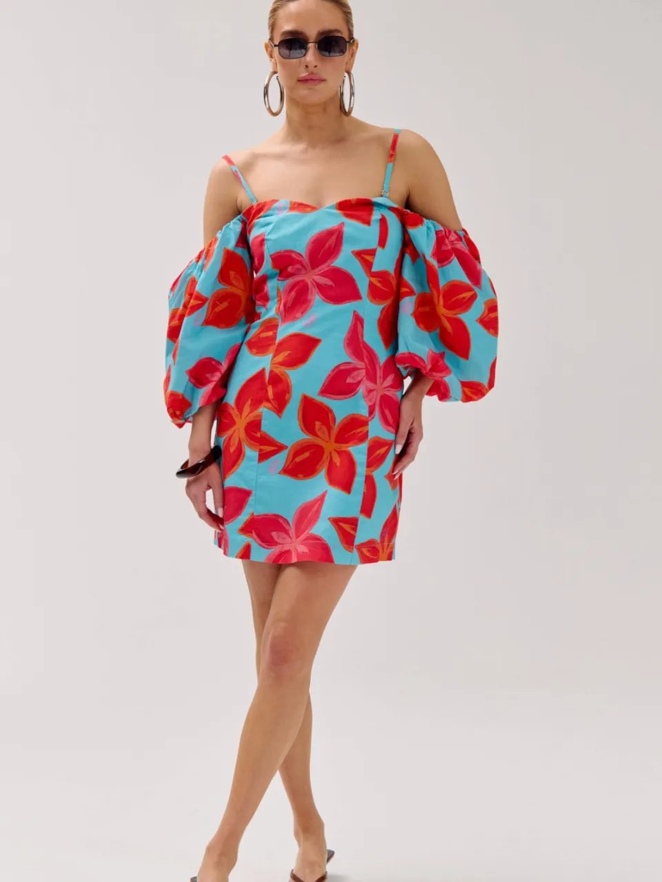 Harper & Yve gebloemde off shoulder jurk blauw Blauw/rood
