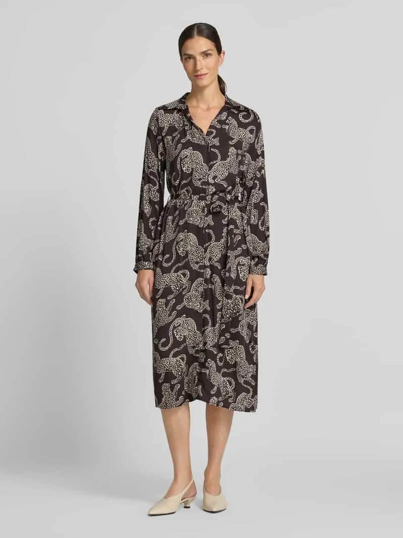 Milano Italy Hemdblousejurk van viscose met bindceintuur Donkerbruin