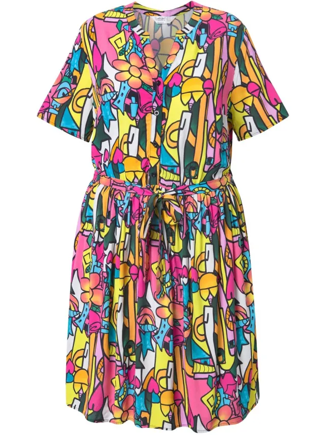 Angel of Style Dames - Jurk A-lijn all-over print elastische taille - Magnoliarood