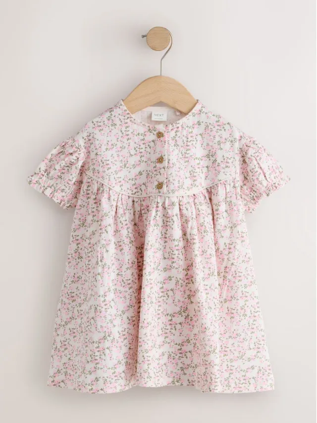 Next Meisjes - Jersey jurk met knopen - Crème Pink Floral