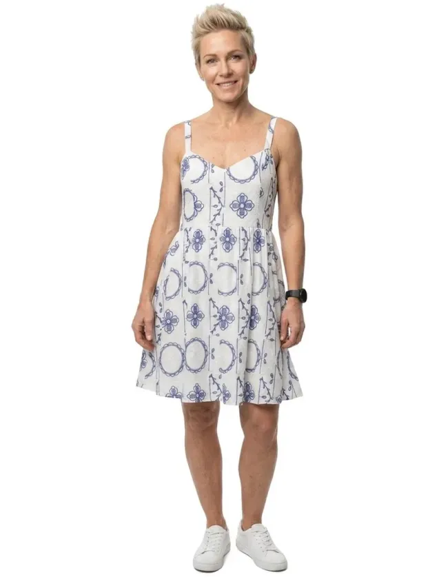 Only Daphne Elin Mouwloze Korte Jurk Veelkleurig M Vrouw Bright White / Detail Emb Surf The Web