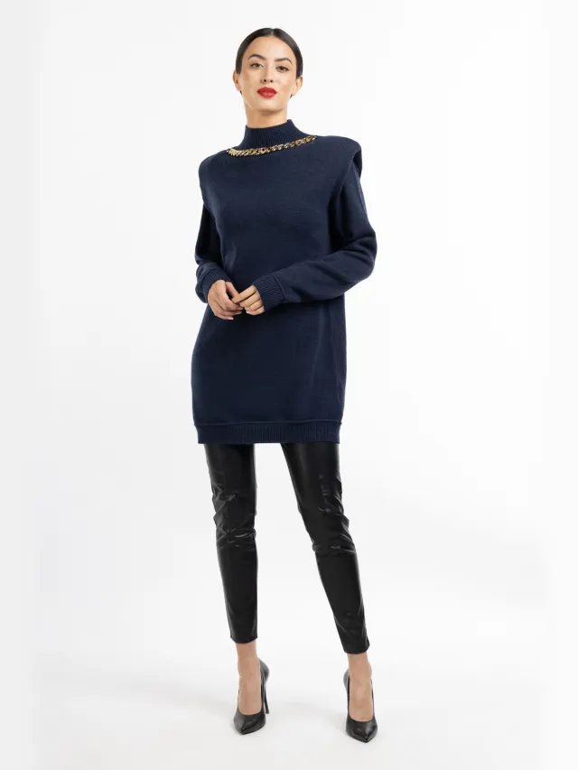 Faina gebreide jurk tuxe Marineblauw