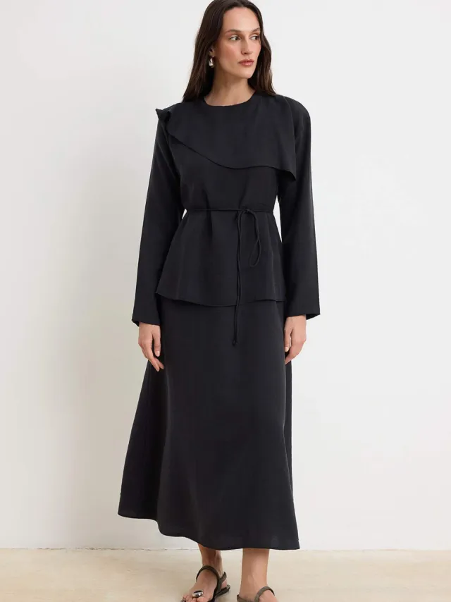 Trendyol Modest Dames Zwart Effen Maxi Lang Casual Skater Modest Jurken