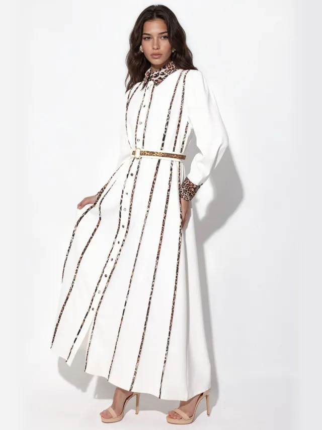 MSN Collection Leopardprint Maxi Overhemdjurk Veelkleurig