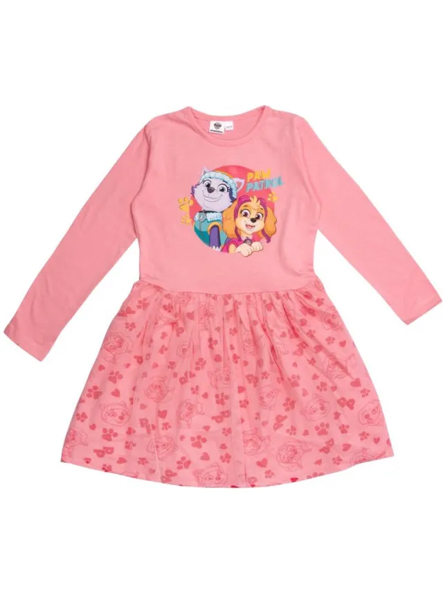 PAW Patrol Jurk - Lange Mouw -Mesh - Roze - Skye en Everest