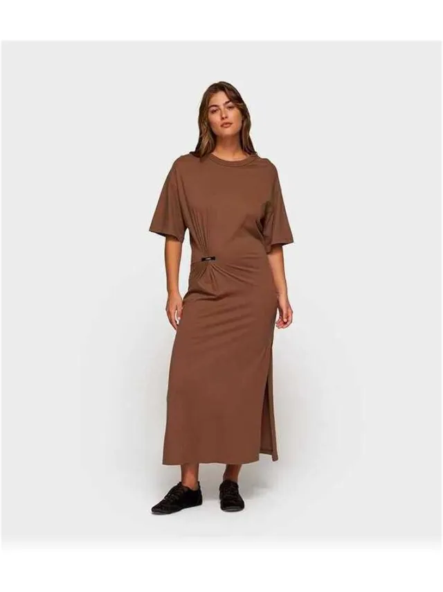 10 Days Jurk 10 Days Tee Dress Gathering Brown Bruin