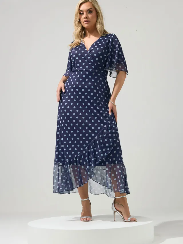 Yours London Marineblauwe Wikkeljurk Met Stippen-60 Blue