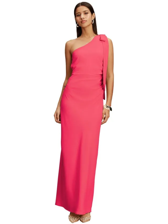 Next Dames - Maxi-bruidsmeisjesjurk met strik en één bedekte schouder - Roze Raspberry Pink