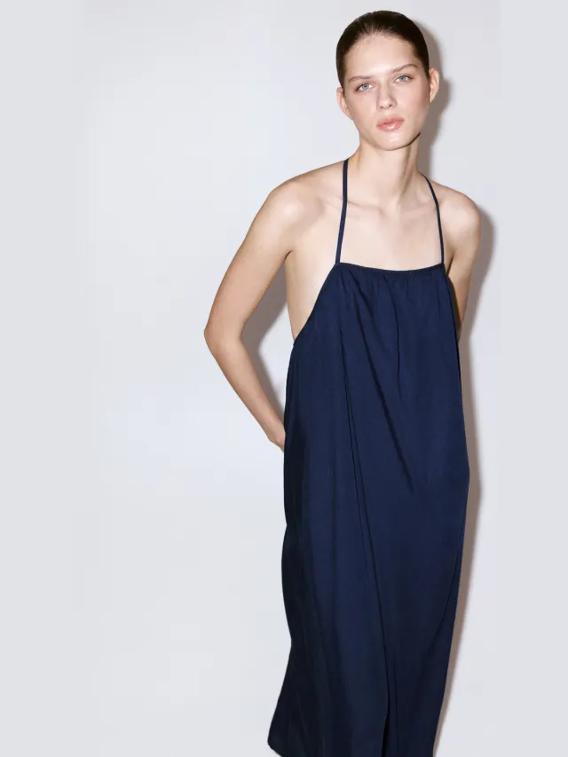 Mango lyocell midi zomerjurk - donkerblauw Dark Blue Denim