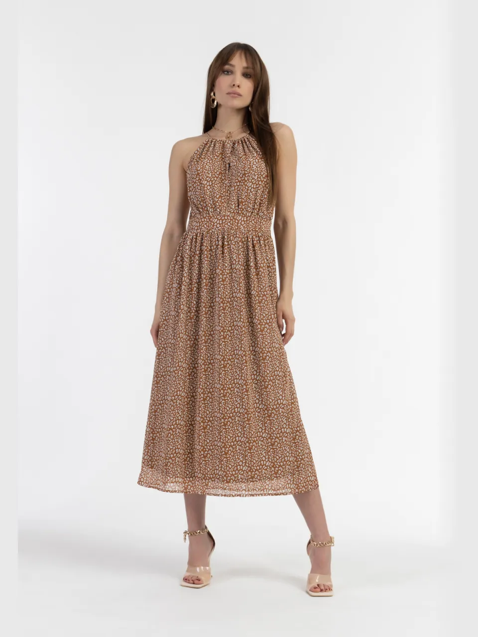 Faina Midi-jurk van chiffon Dames Kameel Wit Camel