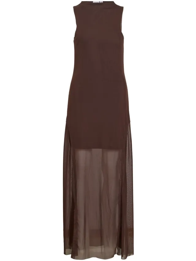 Noisy May Mouwloze jurk NMMARIKA MAXI MESH coffee bean1