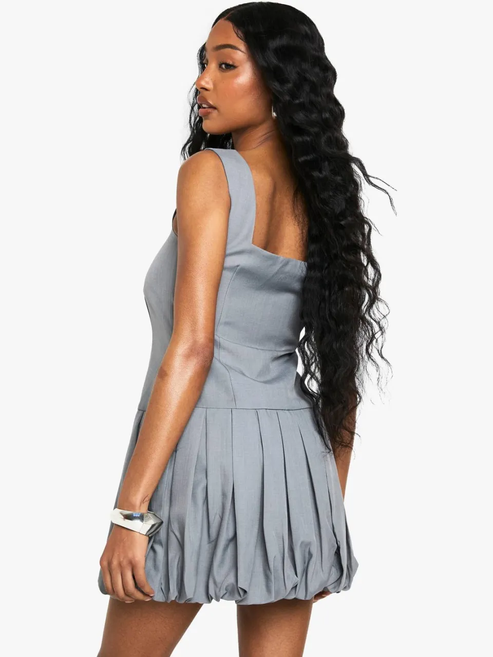 boohoo Dames Geplooide Puffball Mini Jurk grijs, foto 2