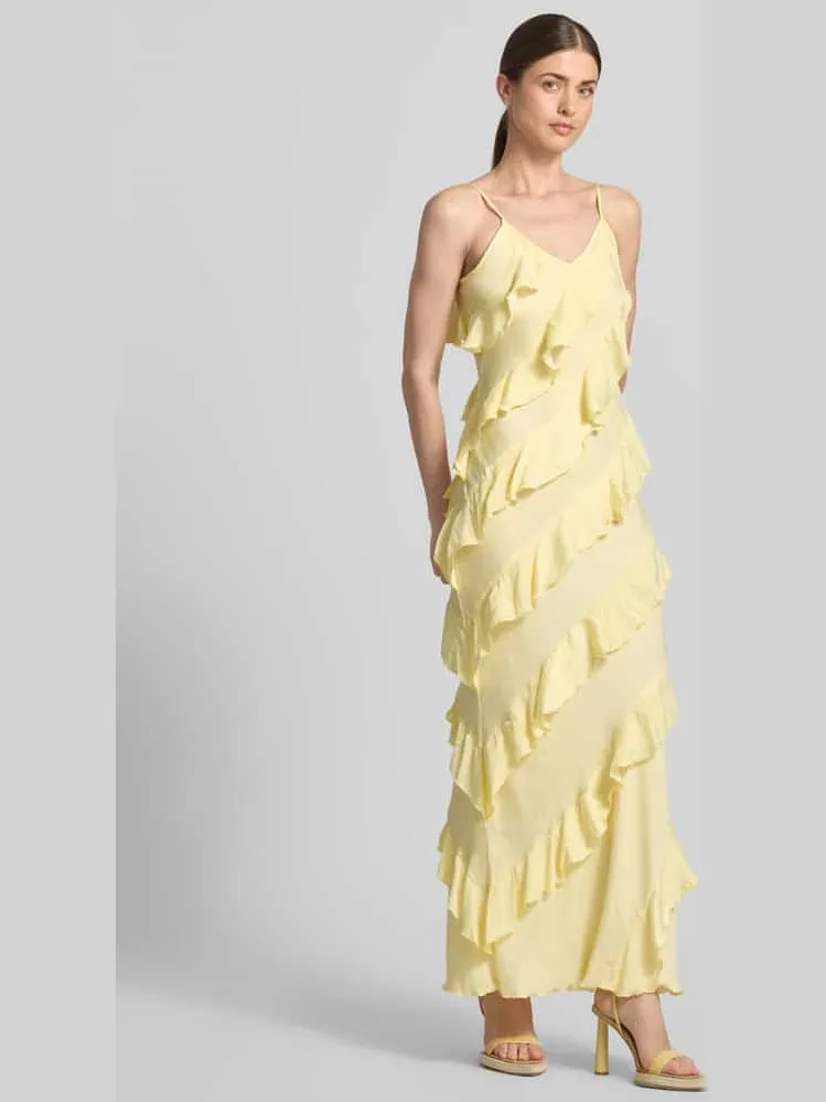 Vero Moda Nauwsluitende maxi-jurk met ruches model 'ICELYN' lichtgeel, foto 3