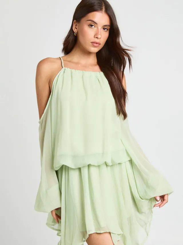 boohoo Dames Pastel Mini-jurk Met Volumineuze Mouwen Verstandig