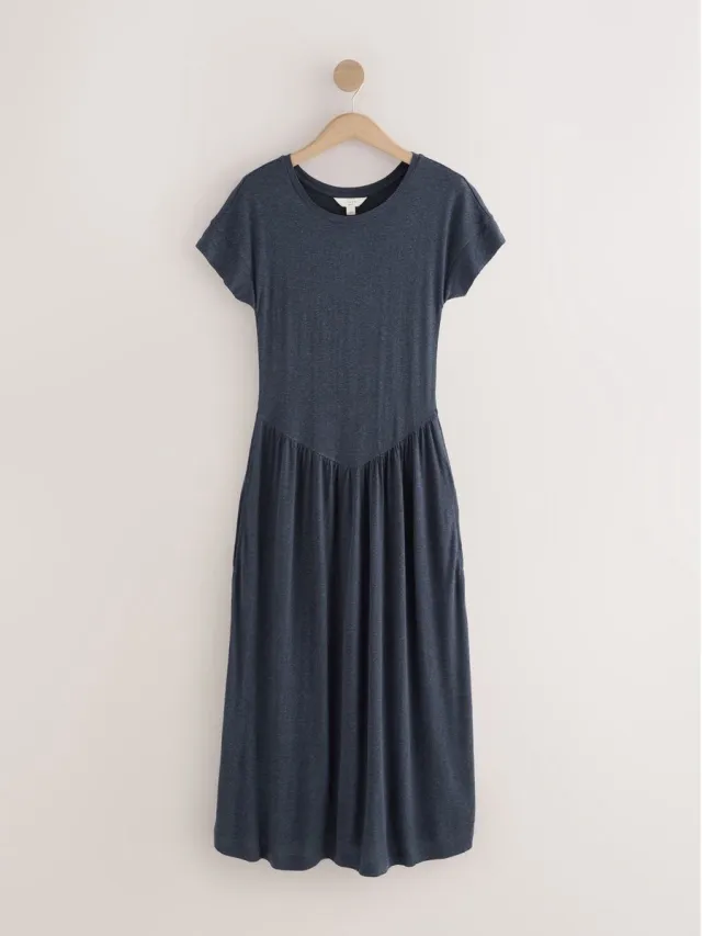 Next Dames - Jersey T-shirtjurk met linnen - Blauw Navy Blue