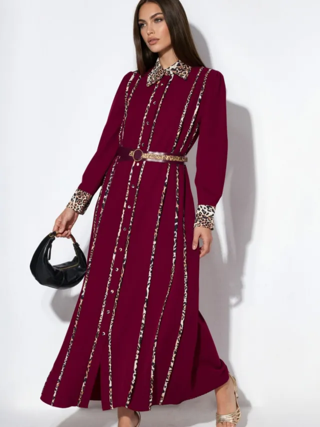 MSN Collection Leopardprint Maxi Shirtjurk Rood