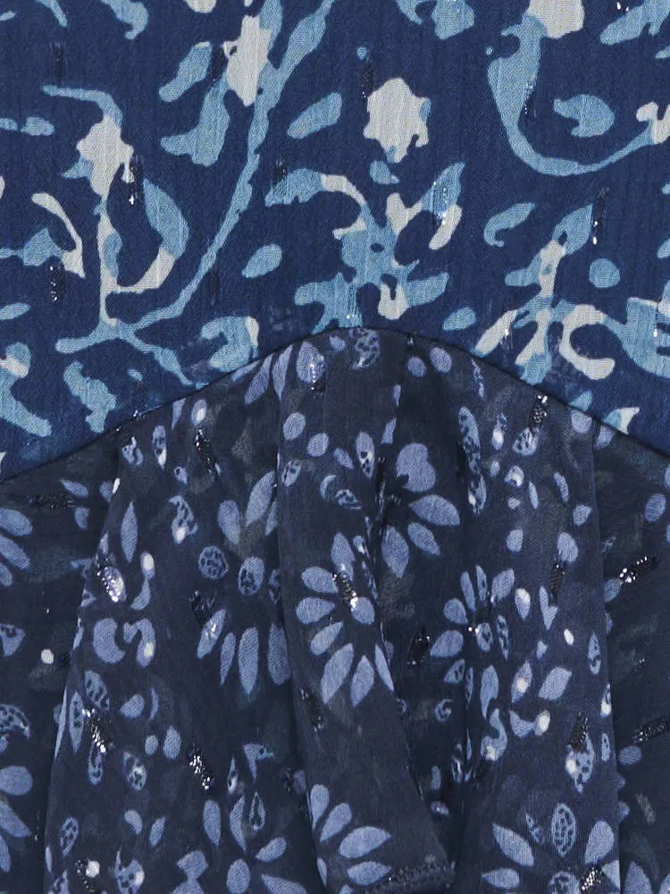 Only gebloemde jurk met ruches - blauw, foto 2