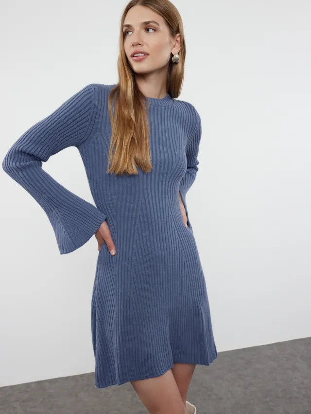 Trendyol TRENDYOLMİLLA Dames Blauw Effen Extra Kort / Super Mini Lang Casual A-lijn Jurken Indigoblauw