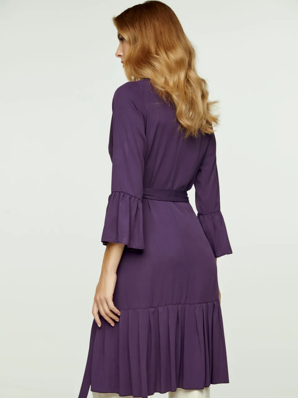 Conquista Aubergine Blauwe Wikkeljurk Viscose met klokmouwen., foto 2