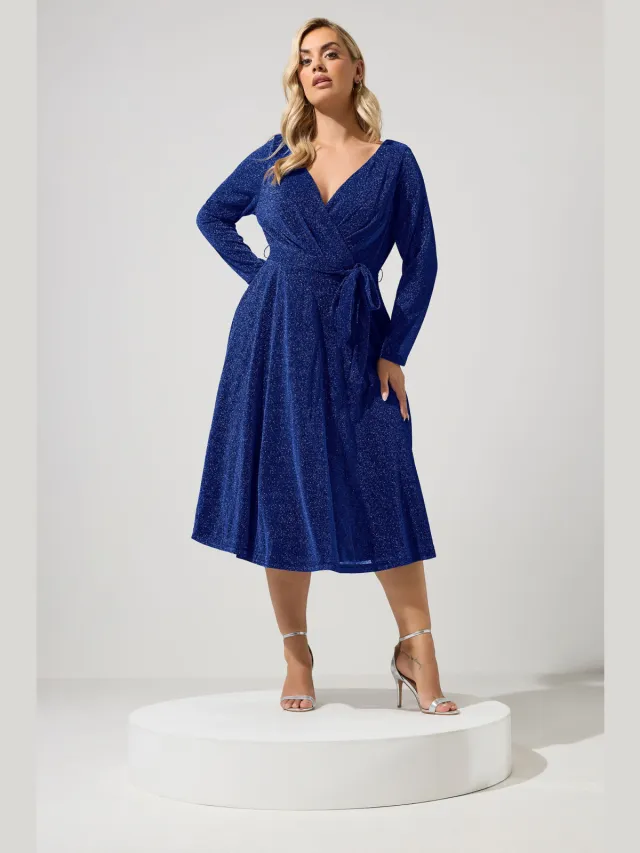 Yours London Kobaltblauwe Metallic Wikkeljurk Blue