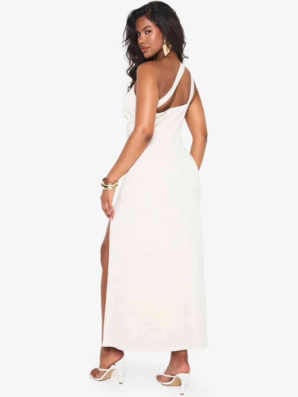 boohoo Dames Linnen Look Drape Strap Back Maxi Jurk natural, foto 2