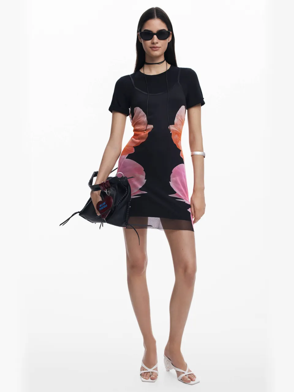 Desigual Nevada gebloemde T-shirtjurk zwart, foto 4