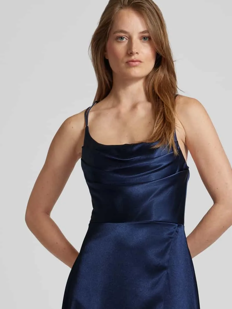 Hey Kyla Avondjurk met watervalhals donkerblauw, foto 3