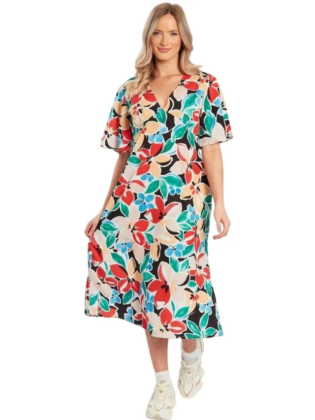 Influence A-lijn midi-jurk met bloemenprint voor dames (Rood/Multikleurig)