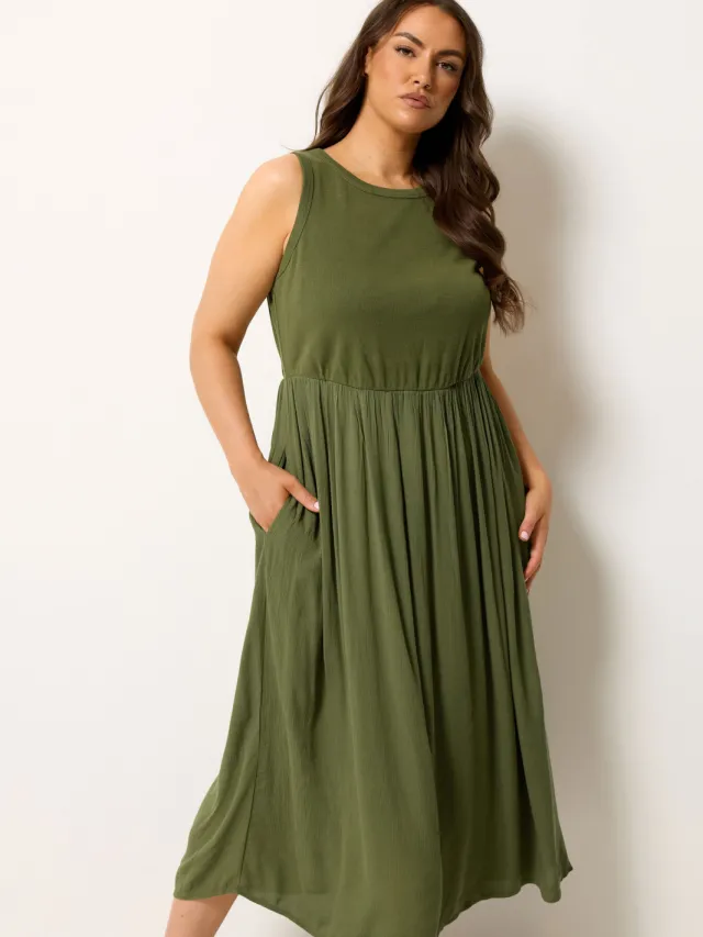 Yours Kaki Groene Getextureerde Maxijurk Green