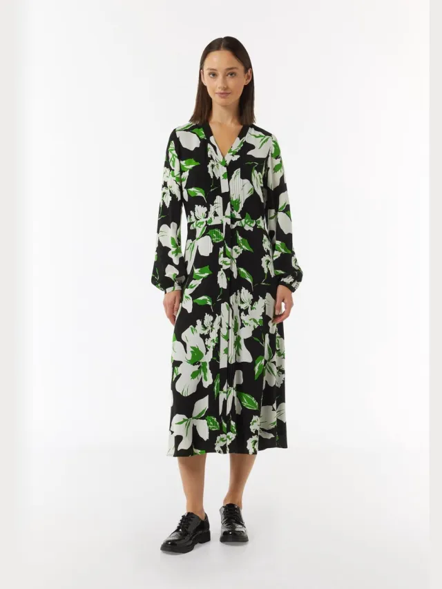 Comma female - Midi-jurk van crêpe met verborgen knoopsluiting zwart