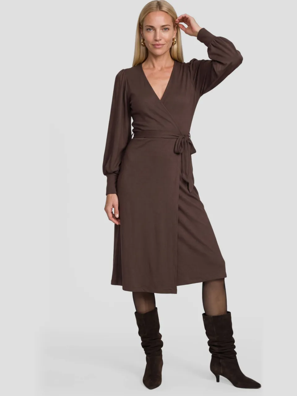 Ruby midi overslagjurk donkerbruin, foto 3