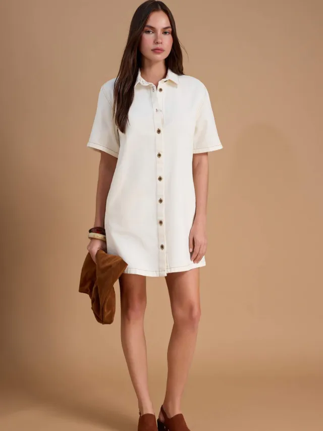 Trendyol TRENDYOLMİLLA Dames Ecru Effen Extra Kort / Super Mini Kort Casual Blousejurk Jurken