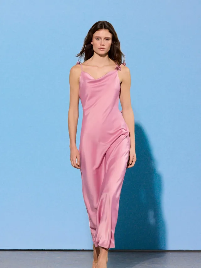 Trendyol TRENDYOLMİLLA Dames Roze Effen Maxi Mouwloos Slip Avond & Gala Jurk Rosé