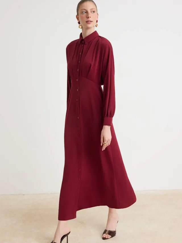 Trendyol Modest Dames Paars Effen Maxi Lang Casual Blousejurk Modest Jurken Rood