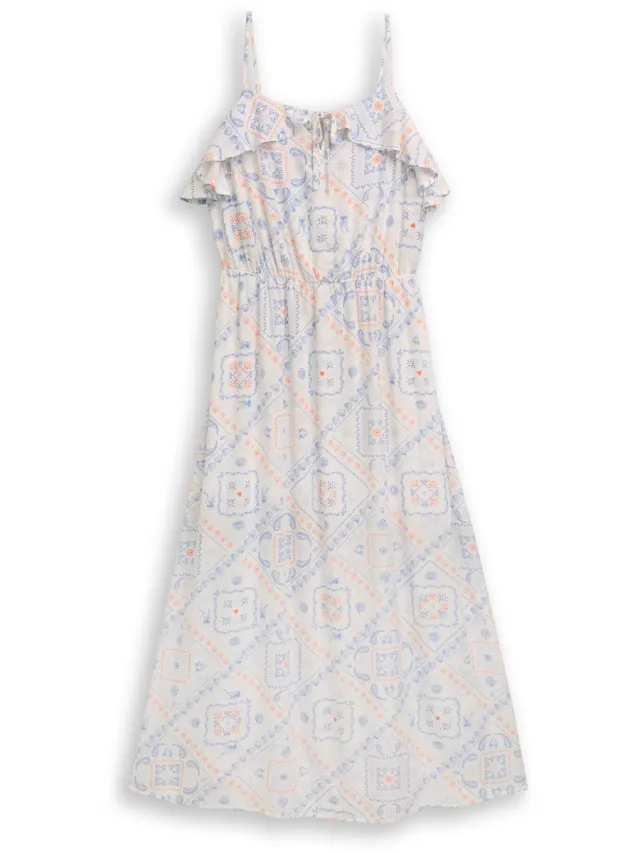Tom Tailor Denim - Midi-jurk met linnen - white blue coral paisley print